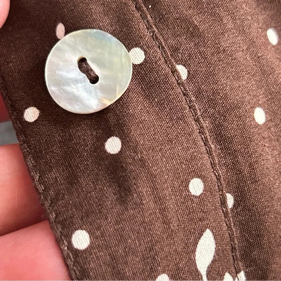 Women 8P Brown Polka Dot Floral Dress Pleated‎ Tie Sash Classic Dainty Pin Up - Picture 16 of 16